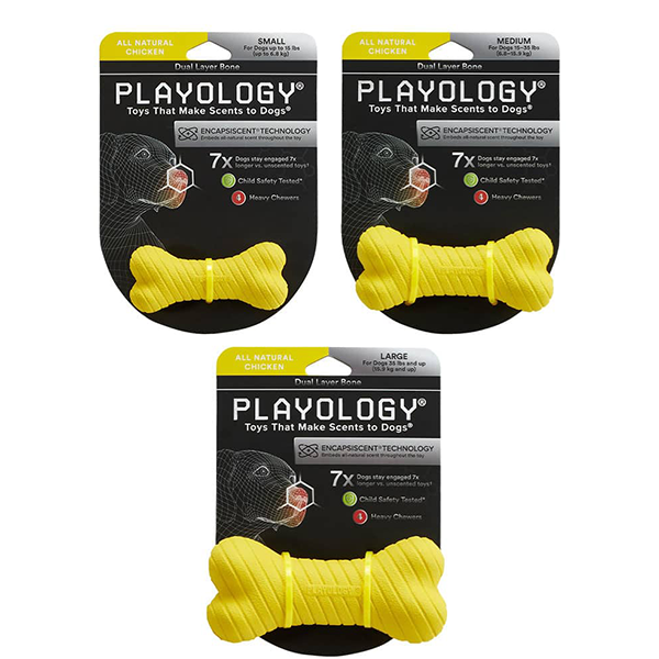 Playology Dual Layer Bone dog toy with scent available at FarmVet