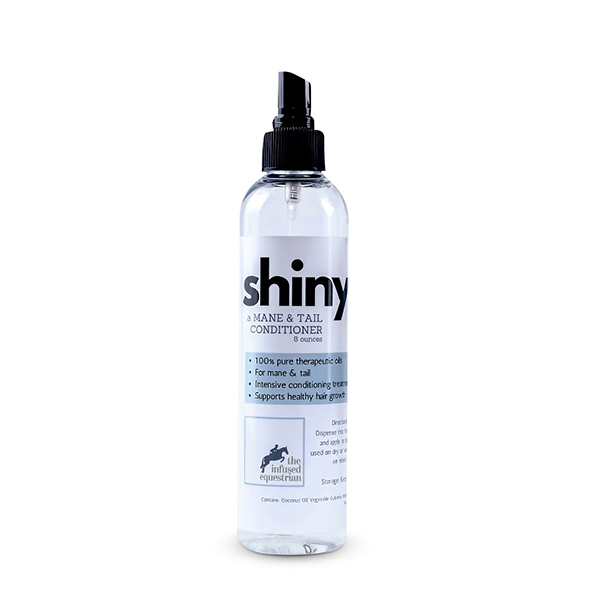 The Infused Equestrian shiny. A Mane and Tail Conditioner for winter horse grooming available at FarmVet